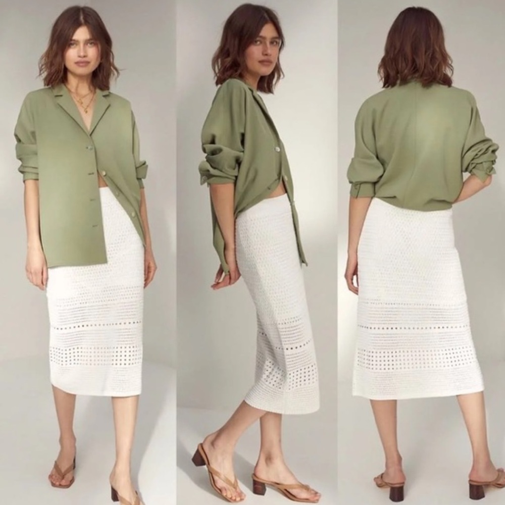 Aritzia Wilfred Heirloom Crochet Knit Skirt White Size XS